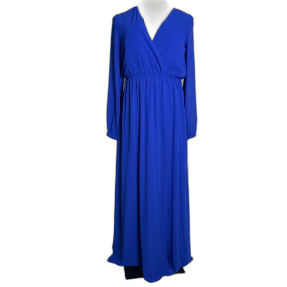 Lulus Wondrous Water Lilies Royal Blue Maxi Dress Sz M Long Semi Formal V Neck - Picture 1 of 14
